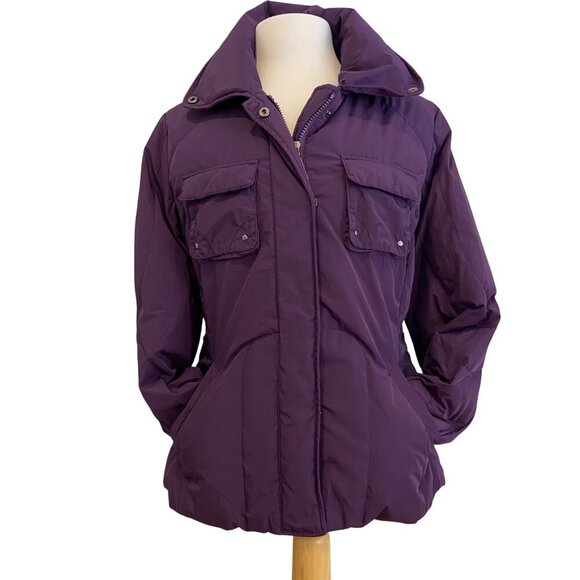 Olsen Purple Puffer Jacket With hidden Hood Front Pockets size 6 - Womens Winter - Picture 1 of 14